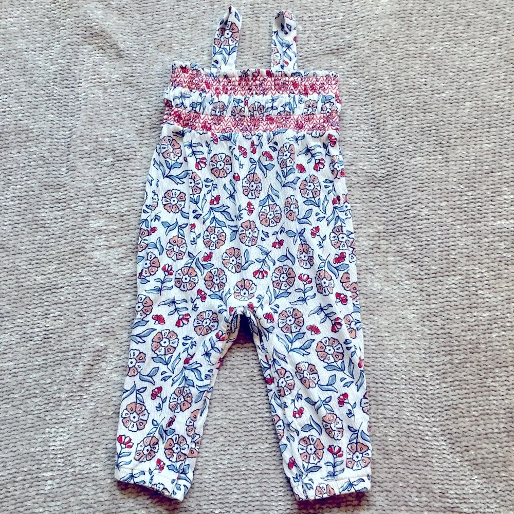 Carter's Floral Romper Jumpsuit 12M Ruched Cottagecore Easter‎ Spring Flowers
